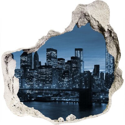 3D wall hole View of New York at night