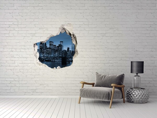 3D wall hole View of New York at night