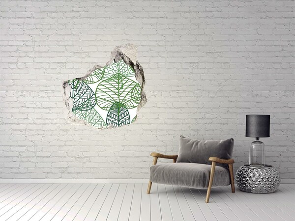 Hole wall sticker Green leaves pattern