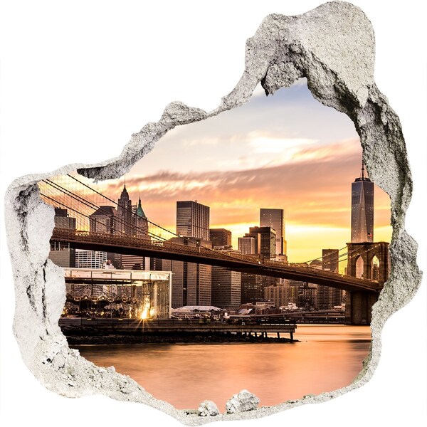 3D wall hole wallpaper Brooklyn Bridge at sunset