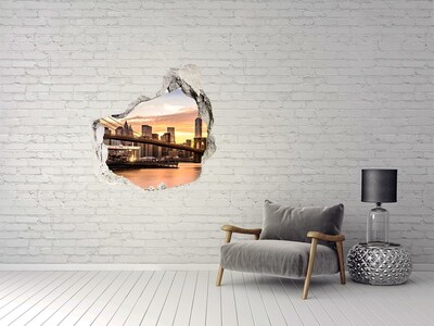 3D wall hole wallpaper Brooklyn Bridge at sunset