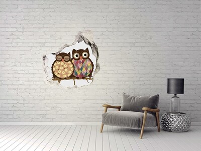 Hole wall sticker Two owls on the branches