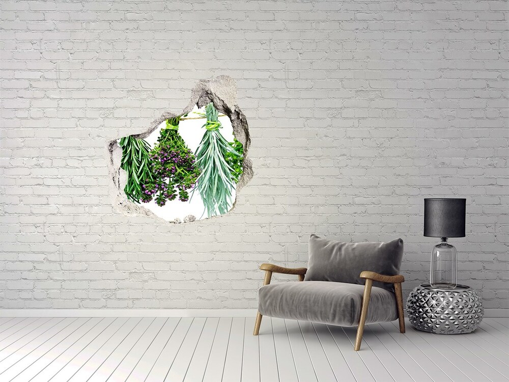 Hole in the wall decal Herbs on a string