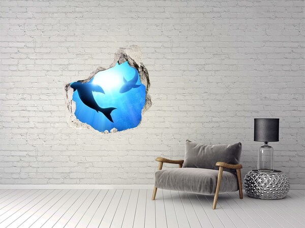 Hole in the wall sticker Two sharks