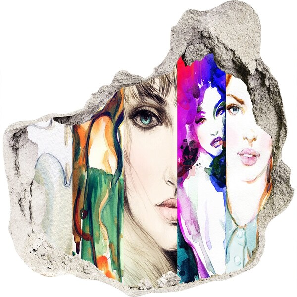 Hole in the wall sticker Female portraits in a hole in the wall