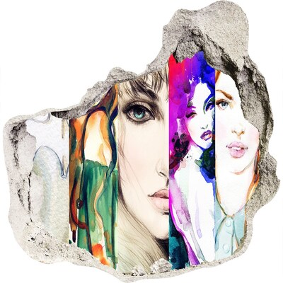 Hole in the wall sticker Female portraits in a hole in the wall