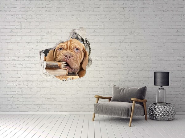 Hole in the wall sticker A sweet puppy among books