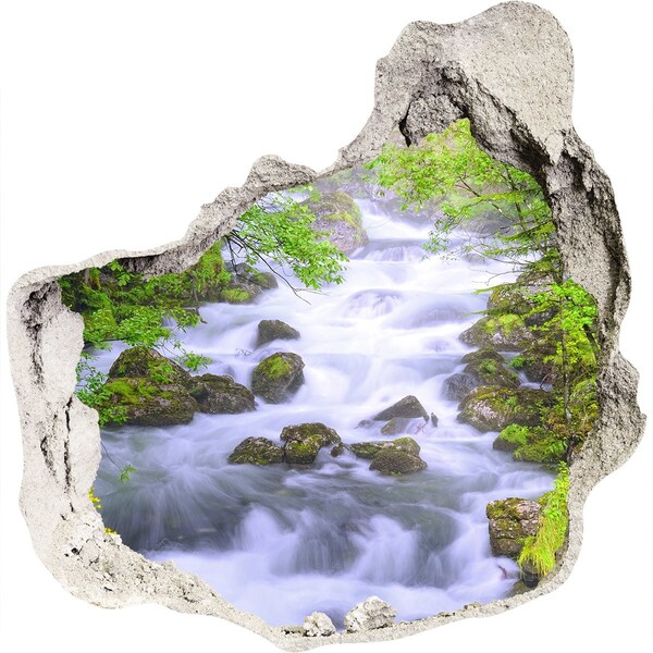 3D wall hole wallpaper Waterfall in the green forest