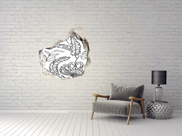 3D wall hole wallpaper Tropical vegetation in a hole in the wall