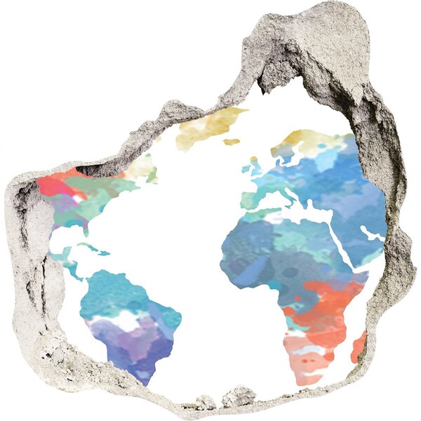 3D wall hole wallpaper World map in a hole in the wall