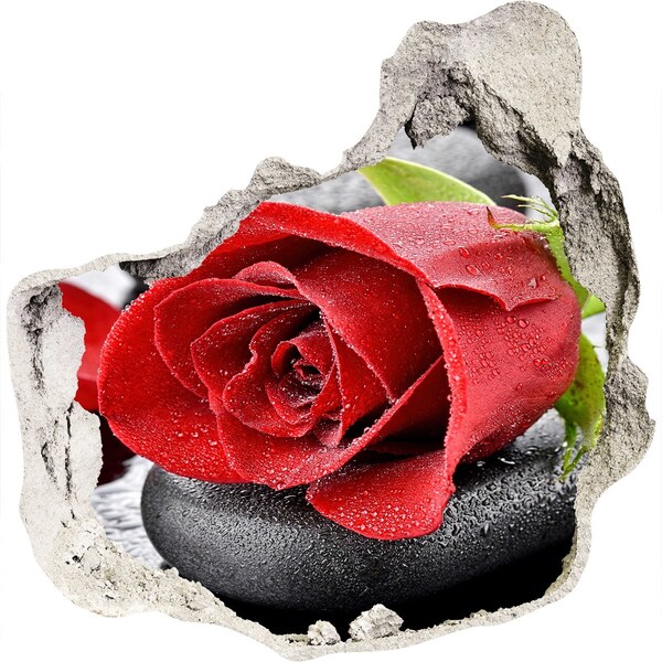 3D wall hole wallpaper Rose on the stones