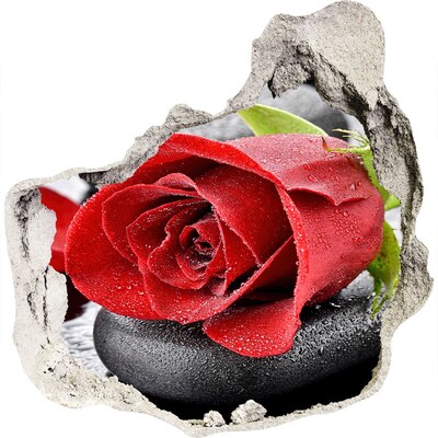 3D wall hole wallpaper Rose on the stones