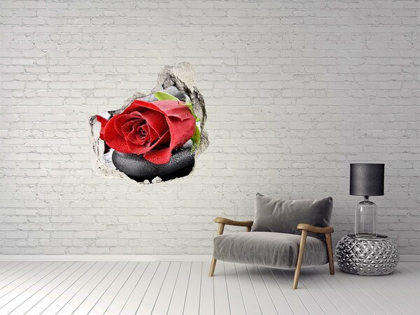 3D wall hole wallpaper Rose on the stones