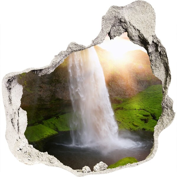 Hole in the wall sticker A waterfall in a green landscape