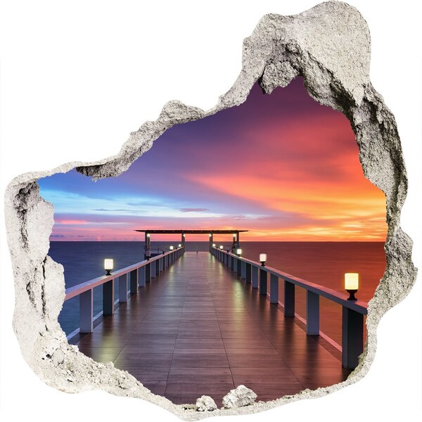 Hole wall sticker Sunset over the pier