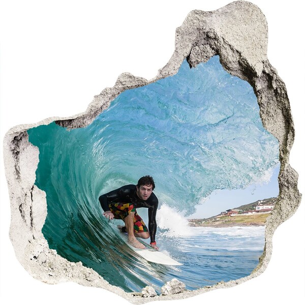 Hole wall sticker Surfer on the wave