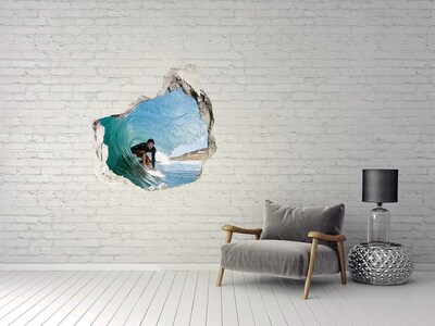 Hole wall sticker Surfer on the wave