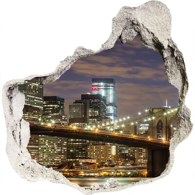 Hole wall sticker View of the Brooklyn Bridge at night