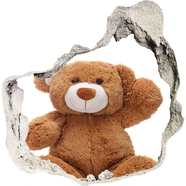 3D wall hole wallpaper Teddy bear in a hole in the wall