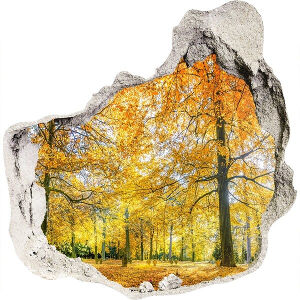 3D wall hole wallpaper Golden autumn in the forest