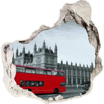 Hole in the wall decal London scenery with a red bus