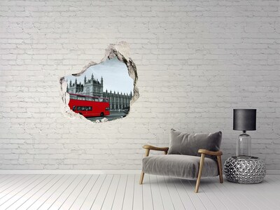 Hole in the wall decal London scenery with a red bus