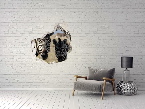 Hole in the wall sticker Zebras in their natural habitat