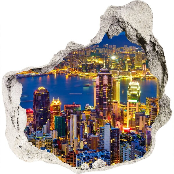 Hole in the wall sticker View of Hong Kong at night