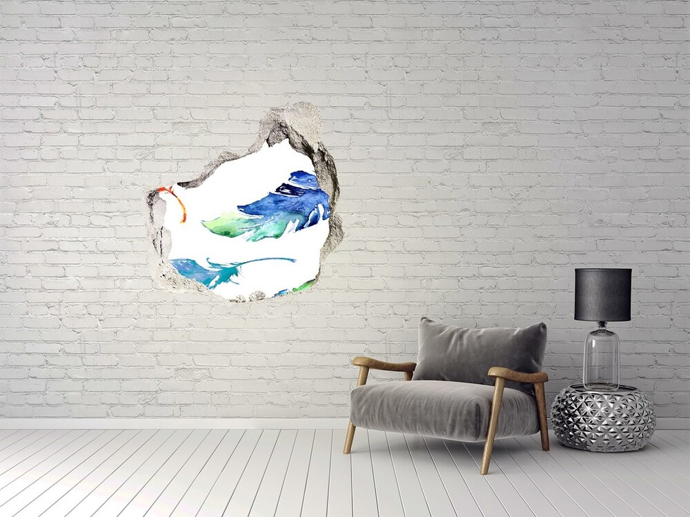 3D wall hole wallpaper Colorful feathers