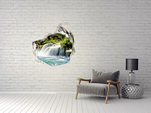 3D wall hole A waterfall among the greenery