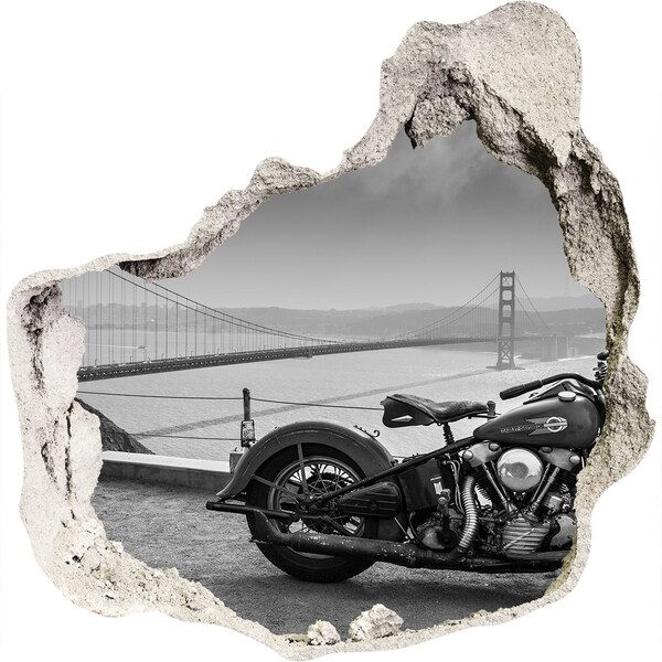 Hole wall sticker Motorcycle at the Golden Gate Bridge