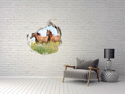3D wall hole Horses in the meadow