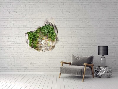 3D wall hole wallpaper Green wall with stones