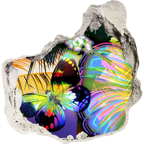 Hole wall sticker A colorful butterfly in a hole in the wall