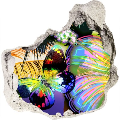 Hole wall sticker A colorful butterfly in a hole in the wall