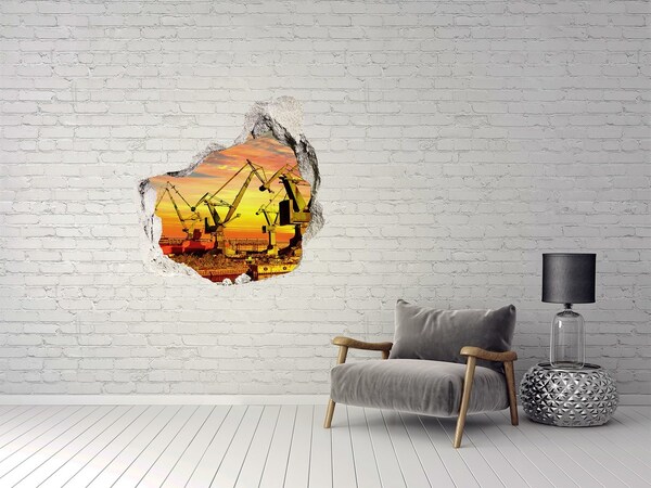 3D wall hole wallpaper Sunset over the port