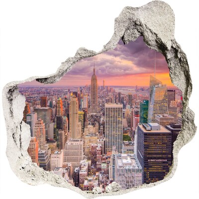 3D wall hole wallpaper New York at sunset