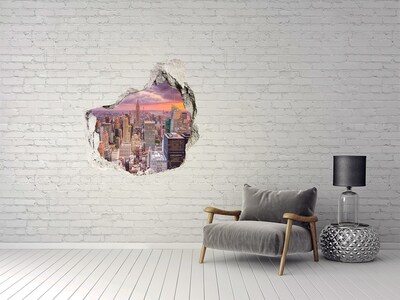 3D wall hole wallpaper New York at sunset