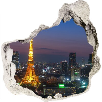 Hole wall sticker View of Tokyo at night