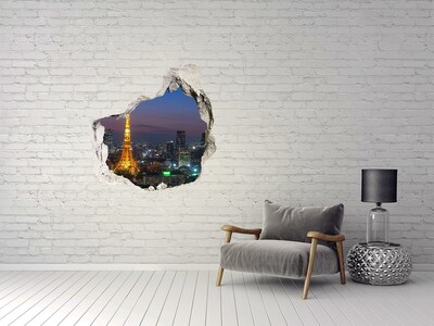 Hole wall sticker View of Tokyo at night