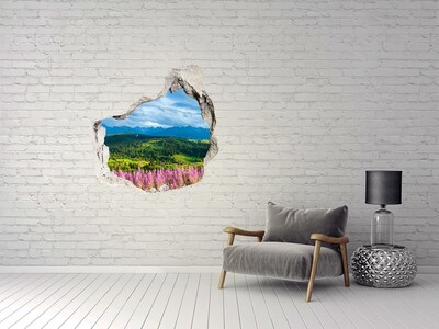 Hole in the wall decal Mountain landscape with flowers