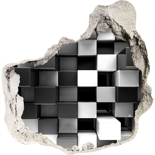 Hole in the wall sticker Black and white cubes in the wall