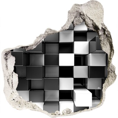 Hole in the wall sticker Black and white cubes in the wall