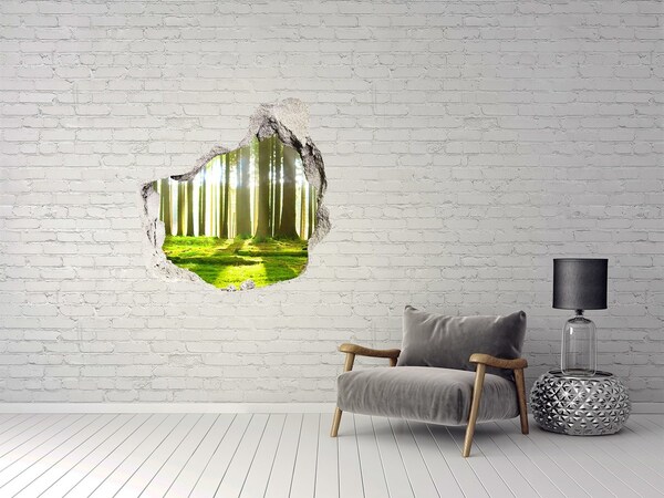 Hole in the wall sticker Green forest with sun rays