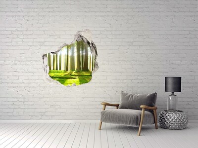 Hole in the wall sticker Green forest with sun rays