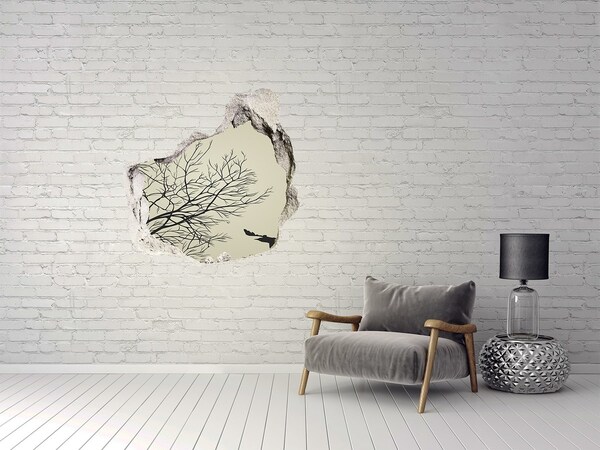 3D wall hole wallpaper Crows