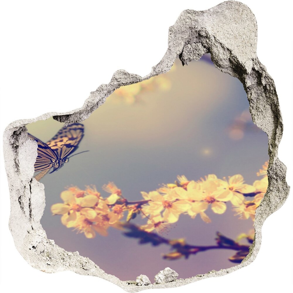 Hole in the wall decal Cherry flower and butterfly