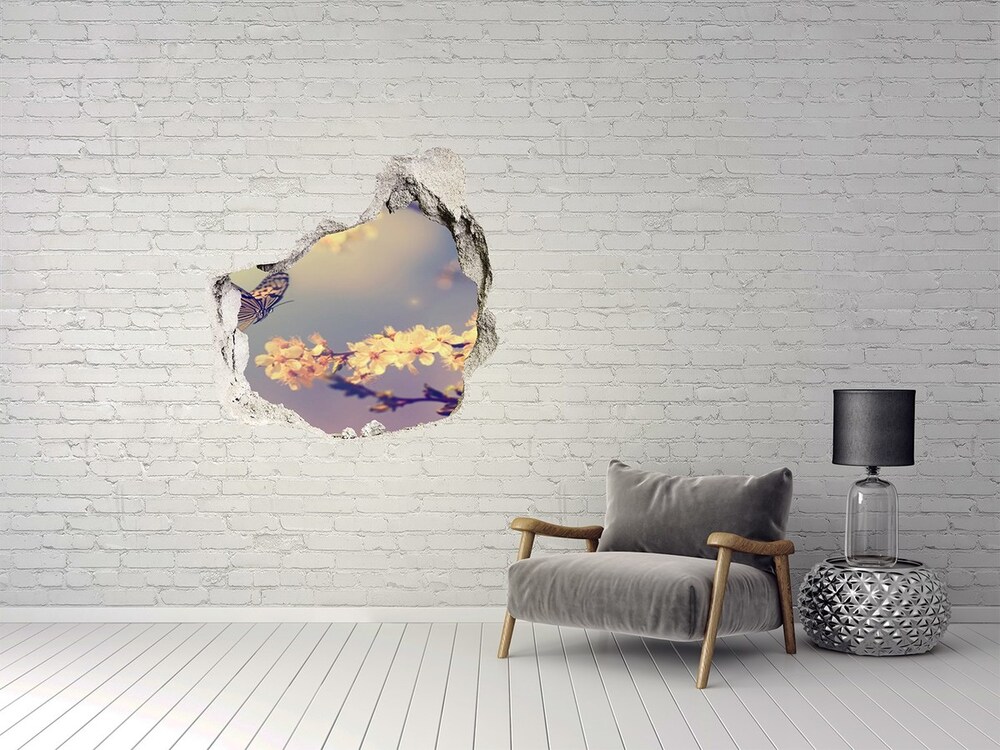 Hole in the wall decal Cherry flower and butterfly