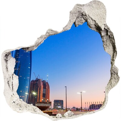 3D wall hole wallpaper Modern city at sunset