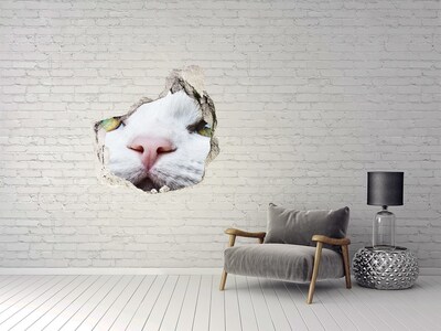 3D wall hole wallpaper Green cat eyes